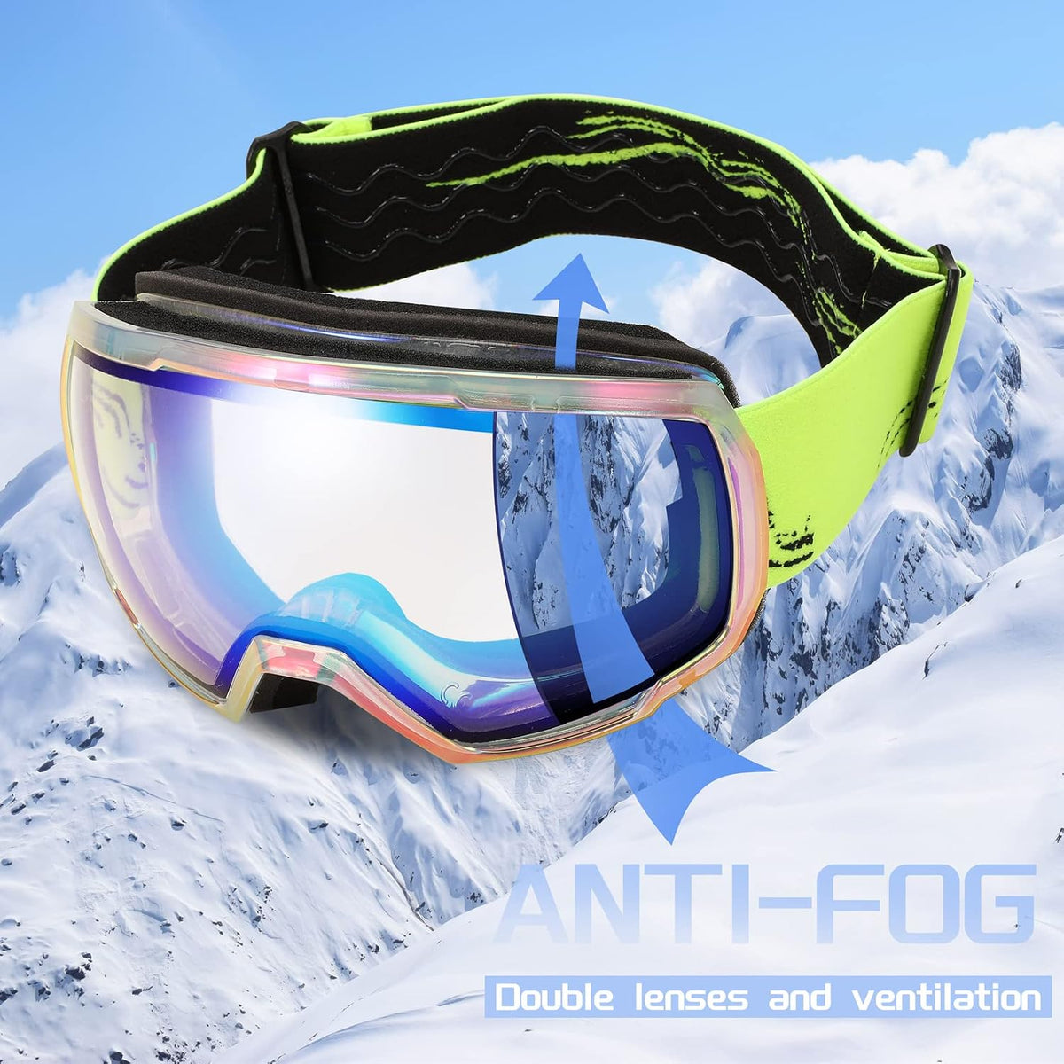 商品图片 4 | B0GHRB6WCQ | FEISEDY Ski Goggles, OTG Snow Sport Goggles for Adult Youth, Anti-Fog UV400 Protection Bendable Dual-Lenses B2961