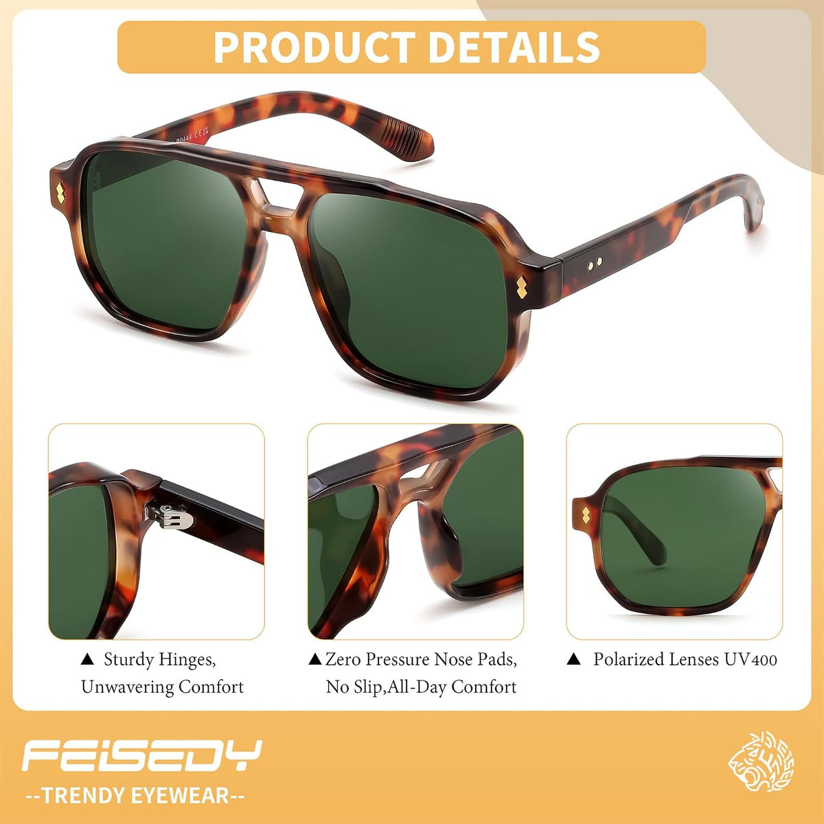 ÉÌƷͼƬ 9 | B0H79Y4V6B | FEISEDY Retro Aviator Square Polarized Sunglasses Women Men Trendy B0444