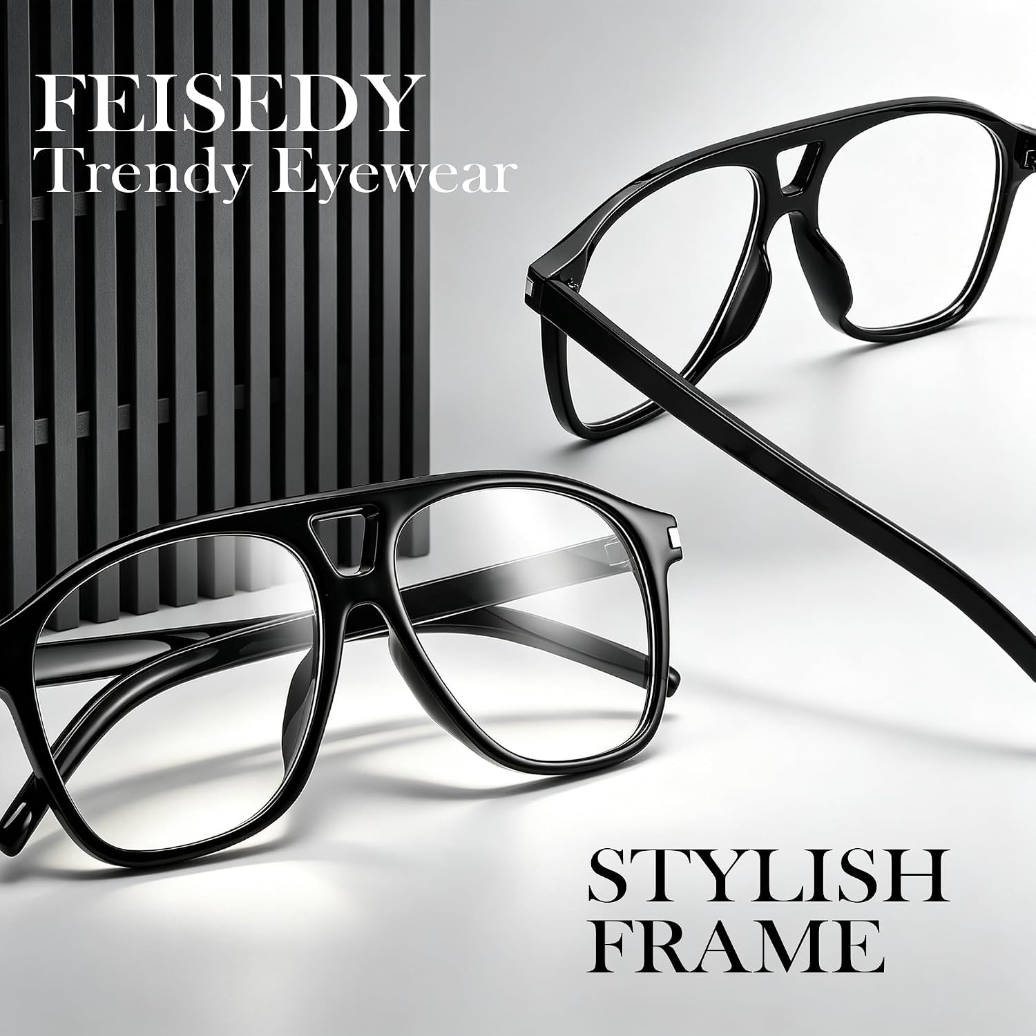 商品图片 3 | B0HCMPWV5X | FEISEDY Oversized Aviator Fashion Glasses for Women Men, Tortoise Trendy Eyeglasses, Retro Eyewear Frame for Daily Wear B0426