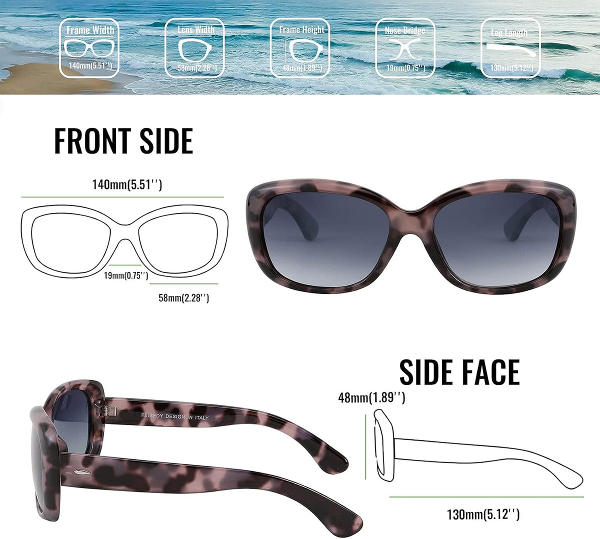 ÉÌƷͼƬ 25 | B094CJFYW6 | FEISEDY Vintage Square Polarized Sunglasses for Women Men Havana Thick Wrap Around Sun Glasses UV400 B2703