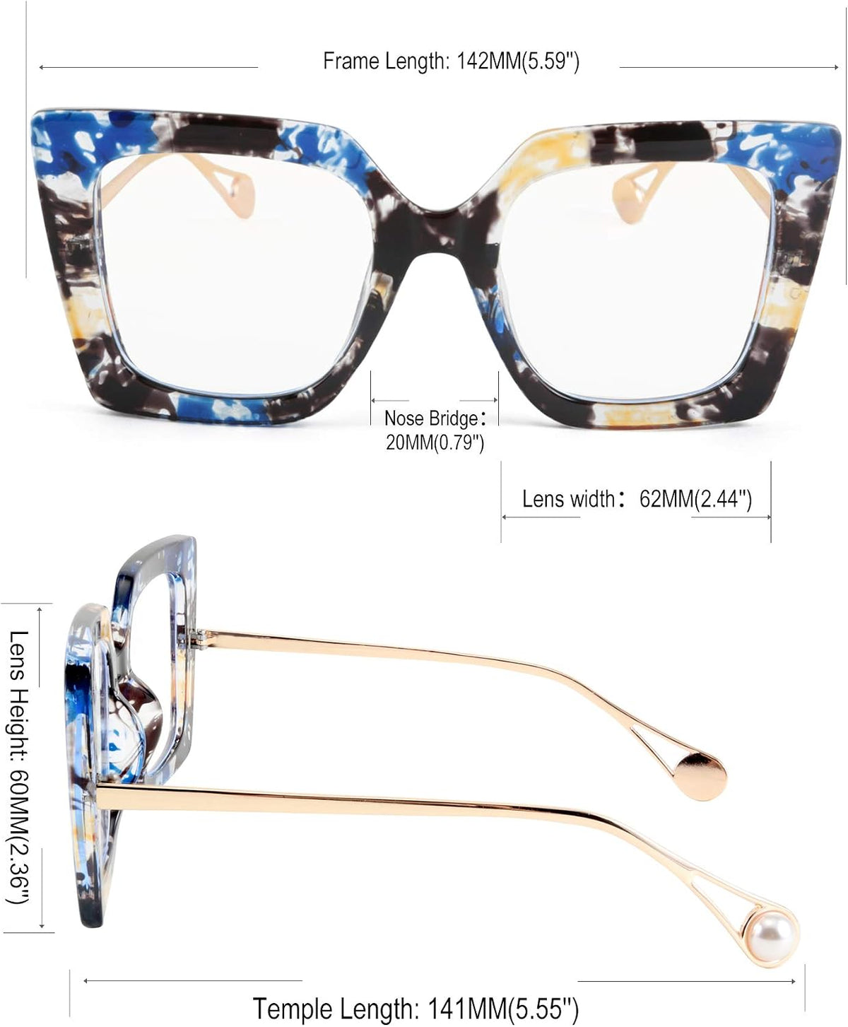 ÉÌƷͼƬ 61 | B08DF5QRXC | FEISEDY Oversized Square Blue Light Blocking Glasses Eye Strain Glare Pearl Inlay Arm Cat Eye Fashion Eyewear B2639
