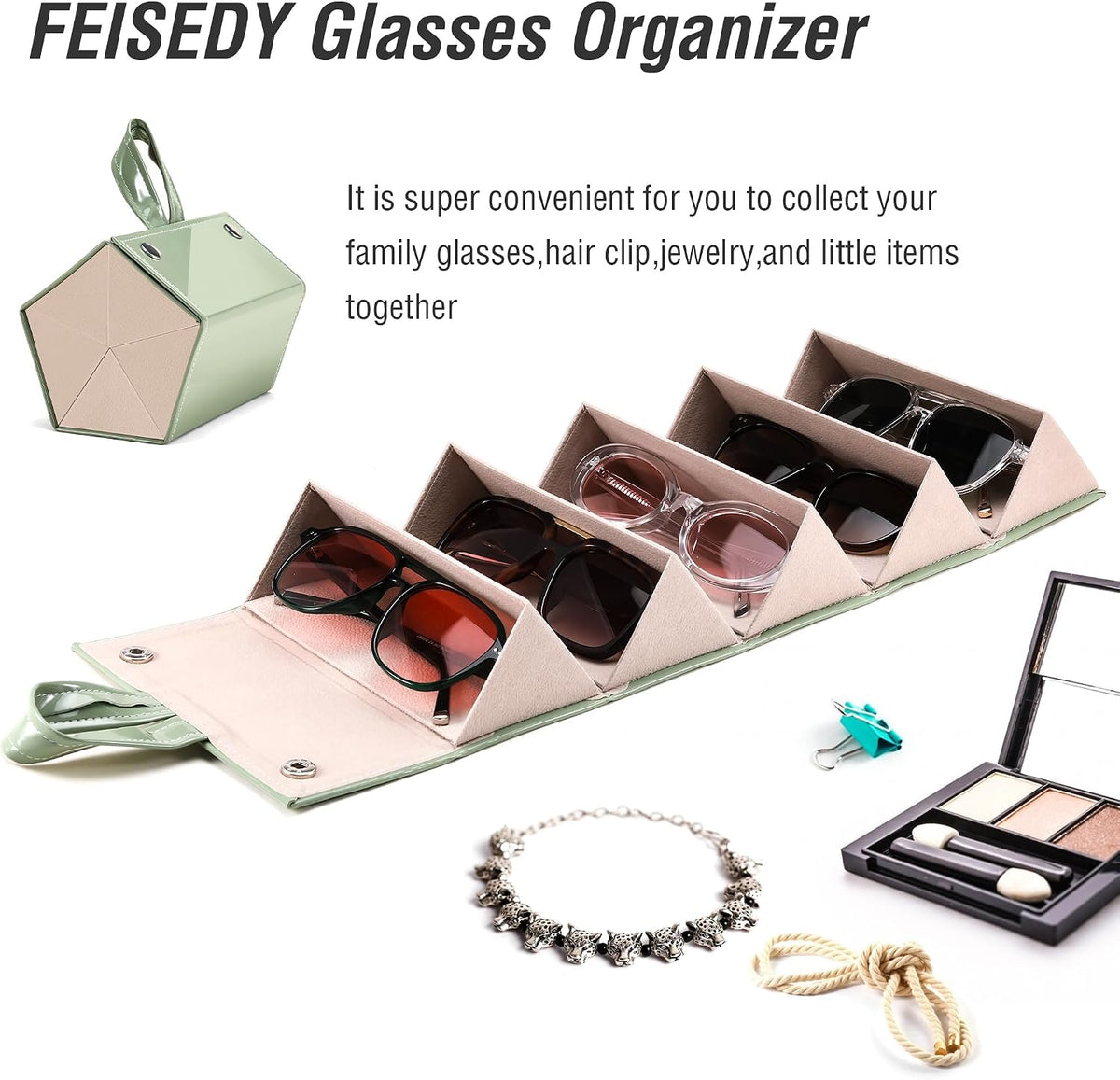 ÉÌƷͼƬ 31 | B0CSFHKMSS | FEISEDY Sunglasses Organizer 5 Slots Travel Glasses Case,Hanging Eyewear Holder Fashionable PU Leather Eyeglass Case B0087