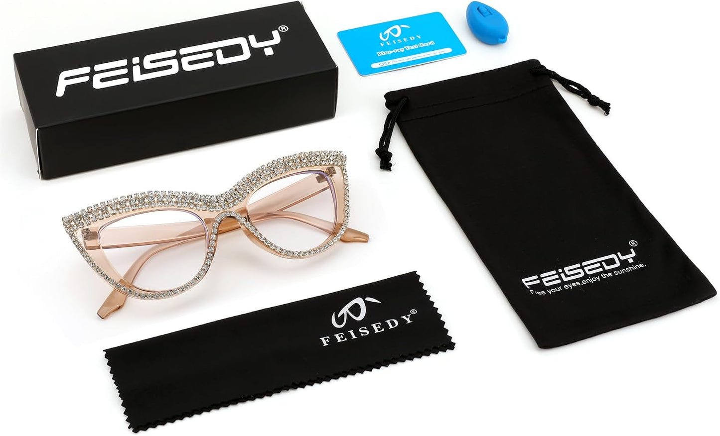商品图片 36 | B0BLH5NHK8 | FEISEDY Diamond Blue Light Blocking Glasses Cat Eye Rhinestone Women Oversized Anti Eyestrain Computer Glasses Frame B2358