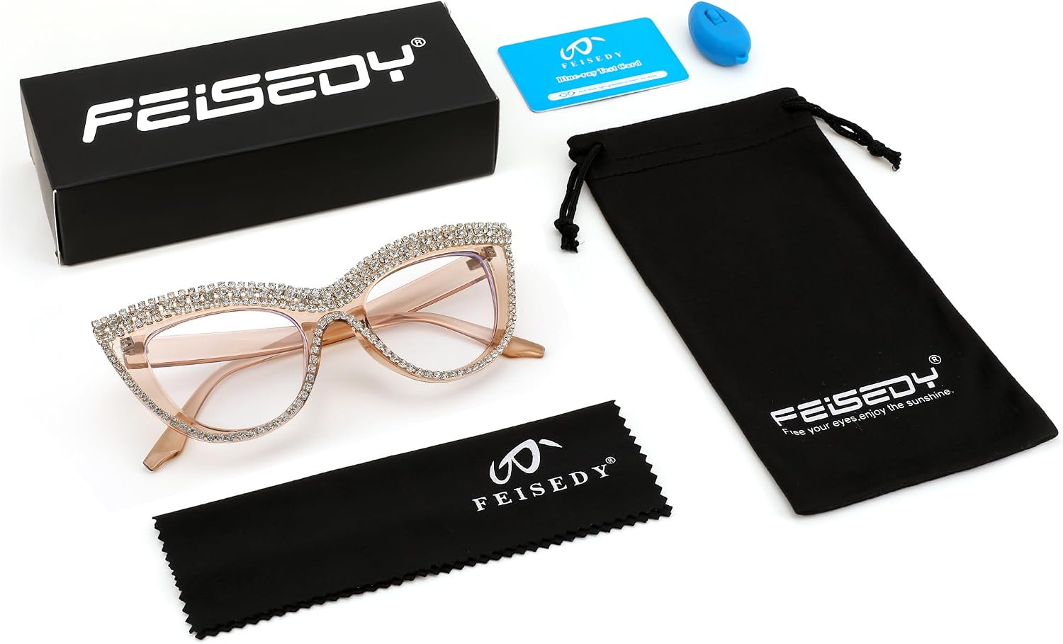 商品图片 36 | B0BLH5NHK8 | FEISEDY Diamond Blue Light Blocking Glasses Cat Eye Rhinestone Women Oversized Anti Eyestrain Computer Glasses Frame B2358