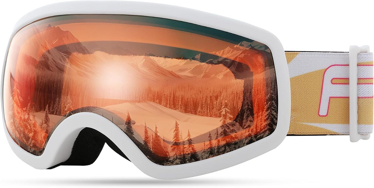 White Frame & Orange Mirrored Lens (Vlt 34%) | B0CHF3ZQ7Z | FEISEDY Kids Ski Goggles,Snowboard Goggles for Boys Girl Youth,OTG Anti Fog UV Protection Snow Goggles B0019