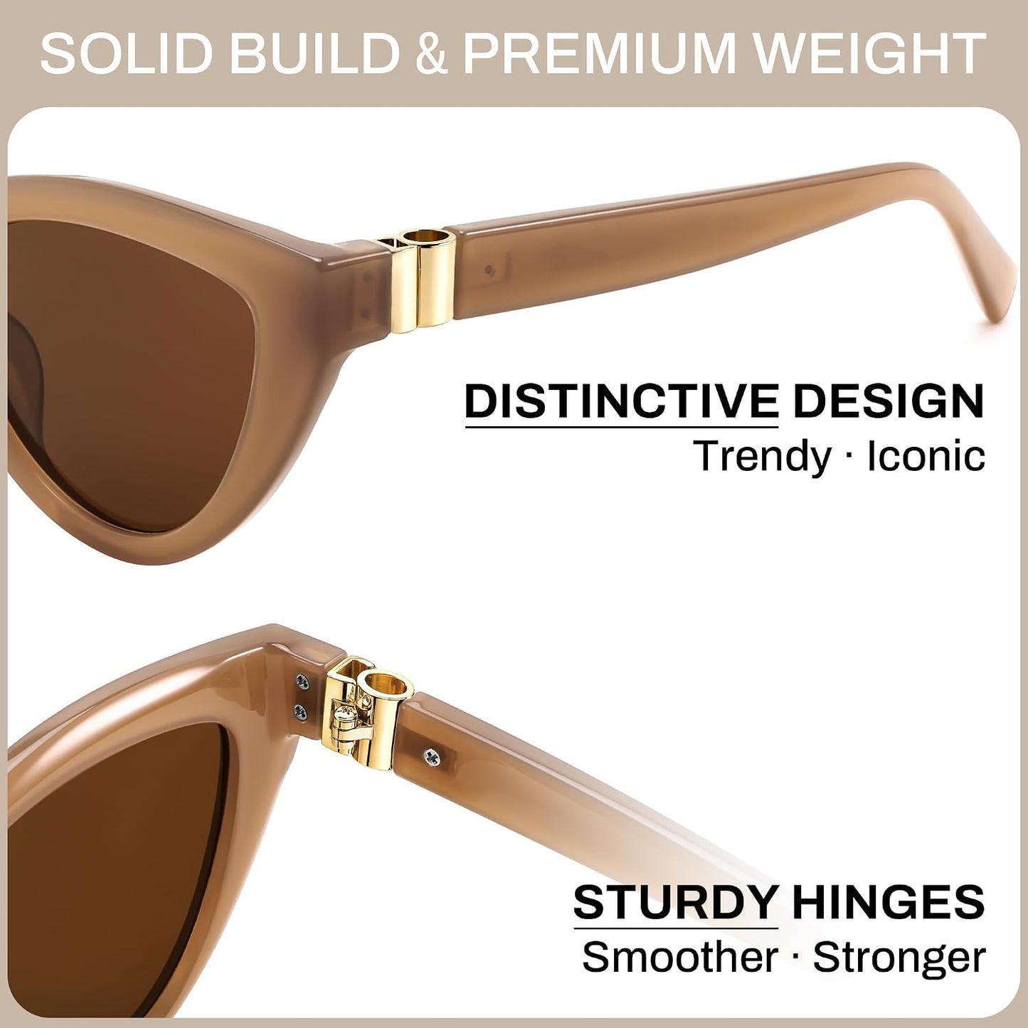 商品图片 11 | B0GVF3CZ9N | FEISEDY Cat eye Sunglasses Polarized and Retro Stylish for Women Men B0428 | UV400 Protection, for Driving Fishing Beach Travel and Party, Metal Accents, Versatile Styling