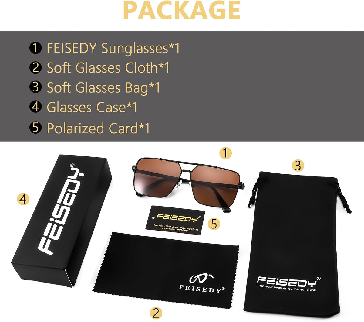 ÉÌƷͼƬ 14 | B0CP21BC1C | FEISEDY Trendy Polarized Aviator Sunglasses Womens Mens Retro Square Double Bridge Metal 90s Shades B0098