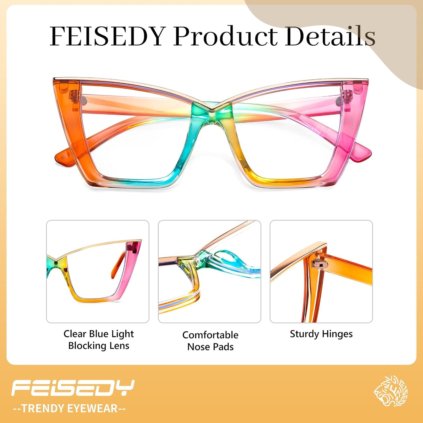 商品图片 20 | B0DGX4KTLX | FEISEDY Fashion Cat Eye Blue Light Blocking Glasses for Women Fake Retro Eyeglasses Oversized Stylish Eyewear Frame B0240