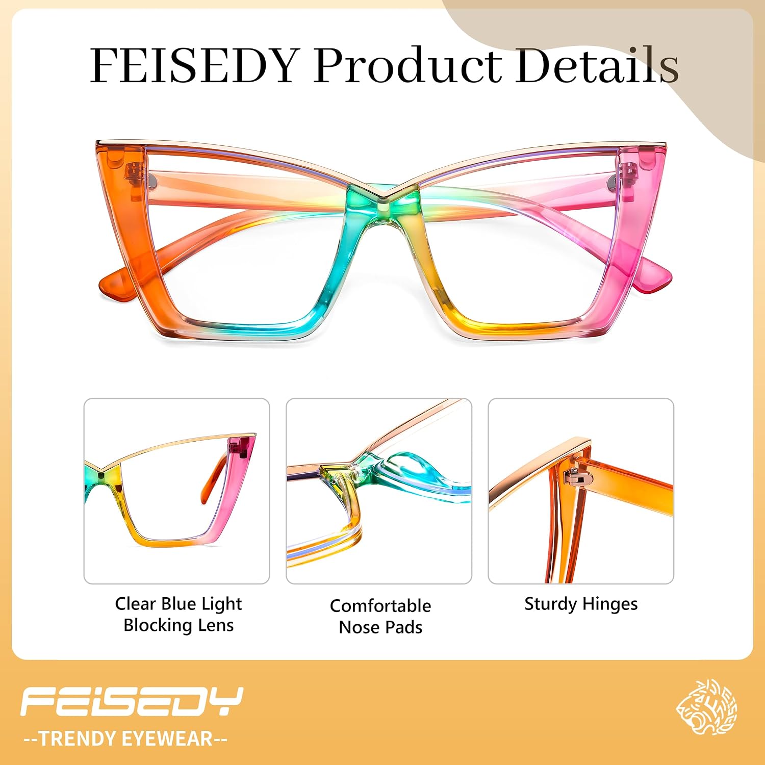 商品图片 20 | B0DGX4KTLX | FEISEDY Fashion Cat Eye Blue Light Blocking Glasses for Women Fake Retro Eyeglasses Oversized Stylish Eyewear Frame B0240