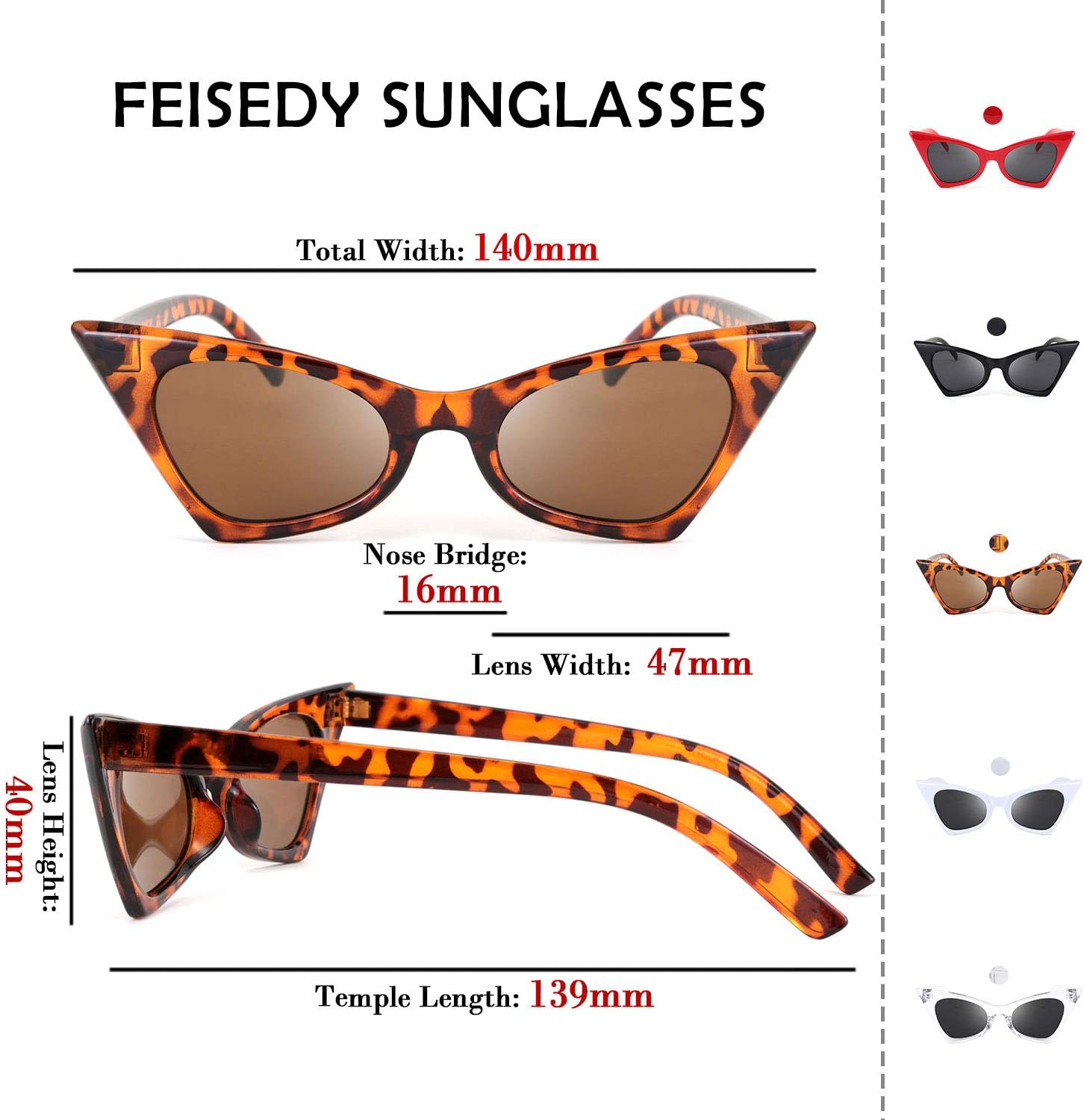 商品图片 30 | B079KYQYT3 | FEISEDY Small Cat Eye Sunglasses Vintage Square Shade Women Eyewear B2291