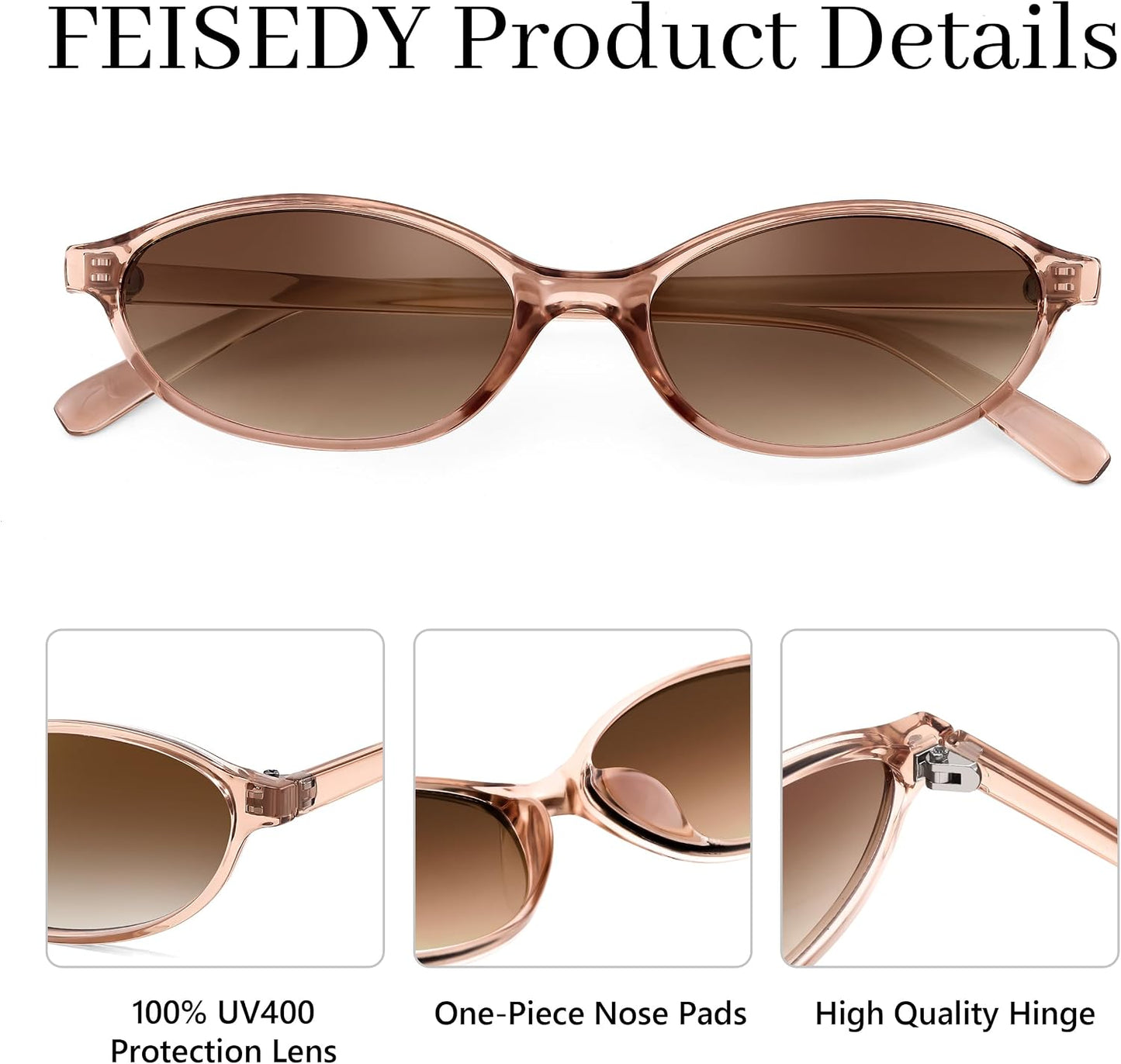 商品图片 19 | B0DMN6519L | FEISEDY Retro Oval Cat Eye Sunglasses for Women 90s Narrow Lightweight Shades Y2k Trendy Sunnies B0257