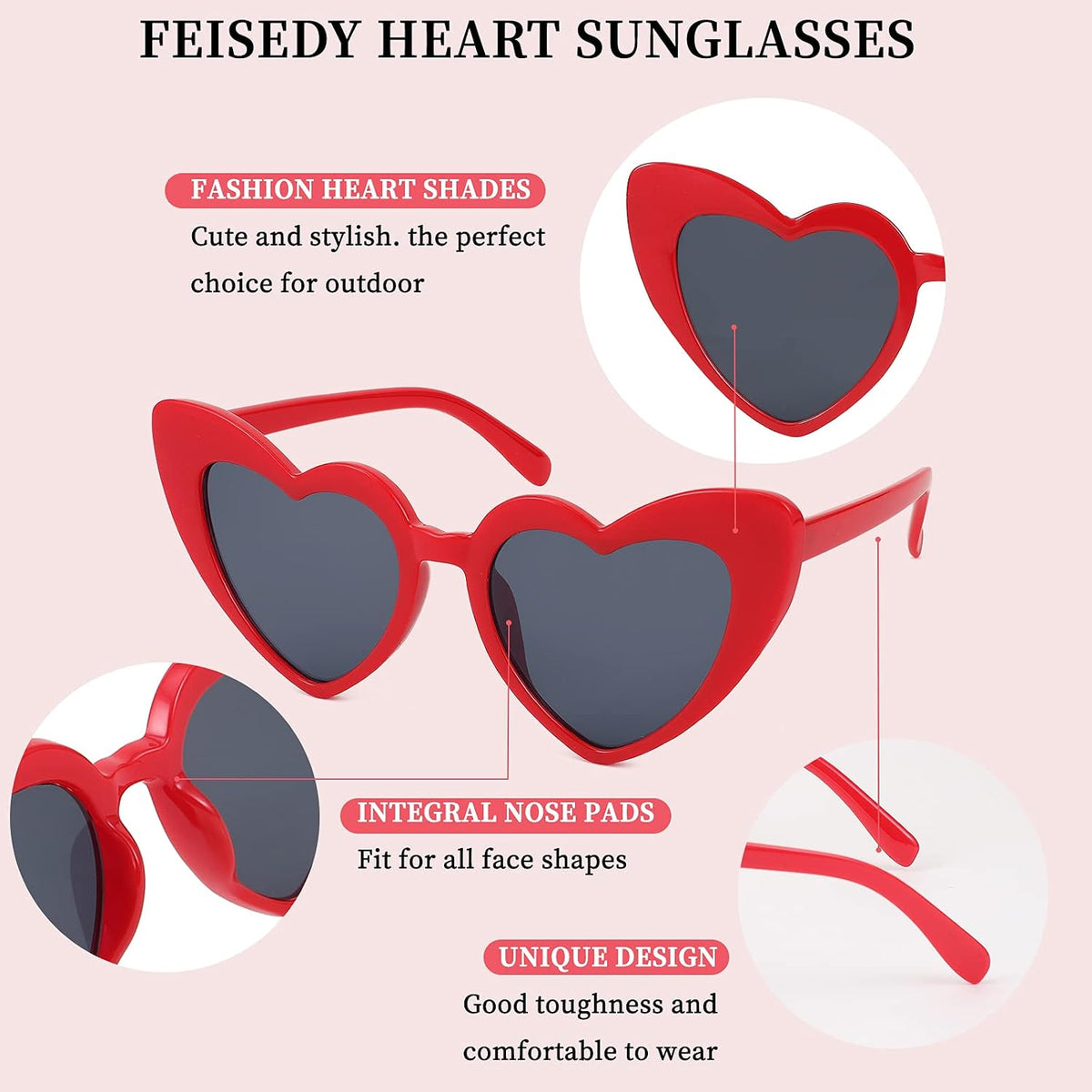 ÉÌƷͼƬ 7 | B08K4J65LX | FEISEDY Vintage Heart Shaped Sunglasses Women Stylish Love Eyeglasses B2421-P1