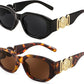 2 Pack Black+brown / 54 Millimeters | B0F25VSQRV | FEISEDY Retro Trendy Rectangle Sunglasses Women Men Narrow Shades B2322