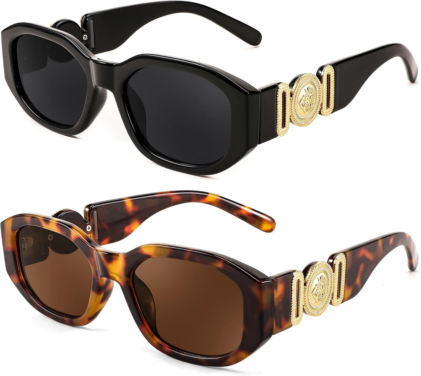 2 Pack Black+brown / 54 Millimeters | B0F25VSQRV | FEISEDY Retro Trendy Rectangle Sunglasses Women Men Narrow Shades B2322