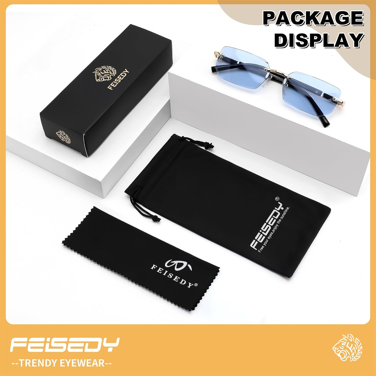商品图片 69 | B0CY2Q4VW1 | FEISEDY Rimless Sunglasses Y2K Retro Small Narrow Rectangle Shades B2643