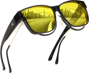 Black / 60 Millimeters | B0DJS764Q1 | FEISEDY Night Vision Driving Glasses Anti Glare Fit Over Glasses for Men Women Polarized Nighttime B0250