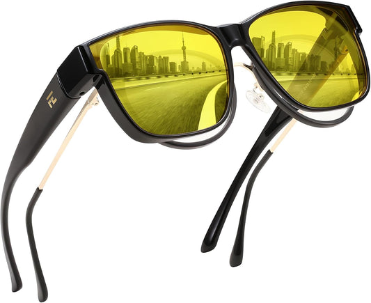 Black / 60 Millimeters | B0DJS764Q1 | FEISEDY Night Vision Driving Glasses Anti Glare Fit Over Glasses for Men Women Polarized Nighttime B0250