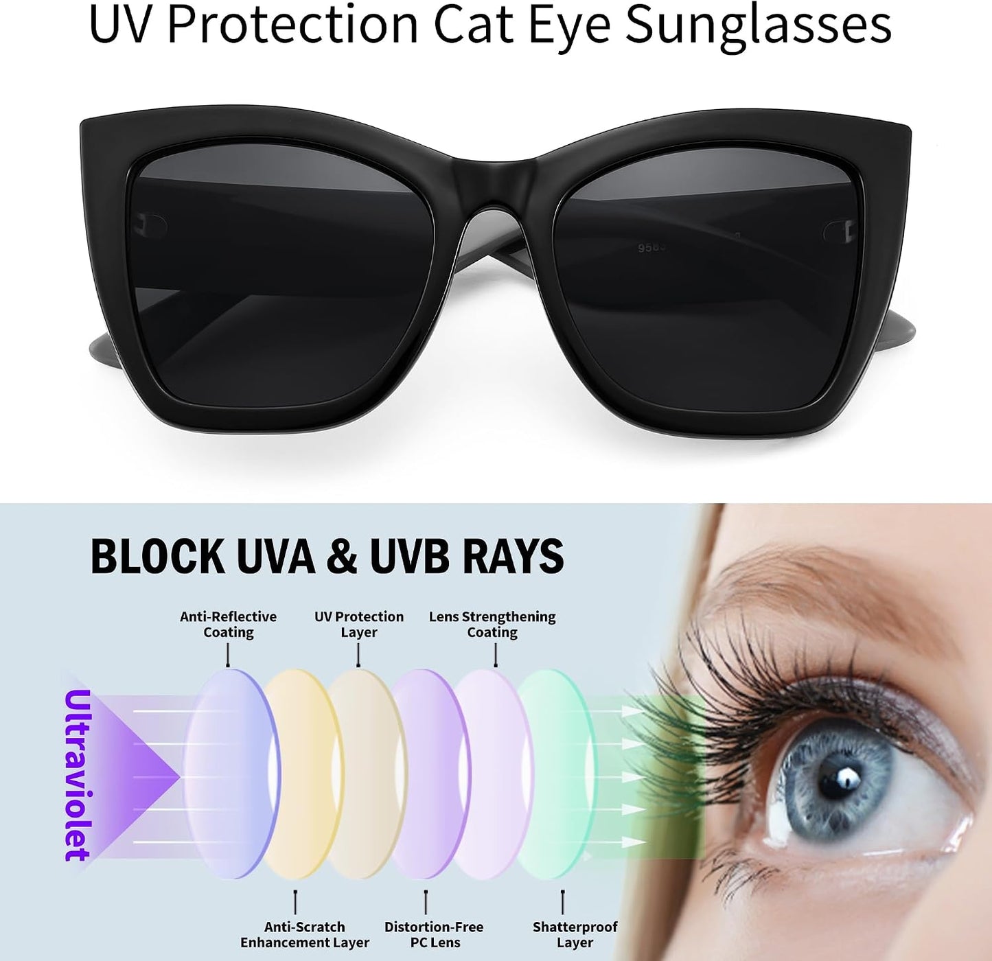 商品图片 4 | B0CPDD4FHG | FEISEDY Oversized Cat Eye Sunglasses for Women Trendy Square Cateye Sunglasses B0094