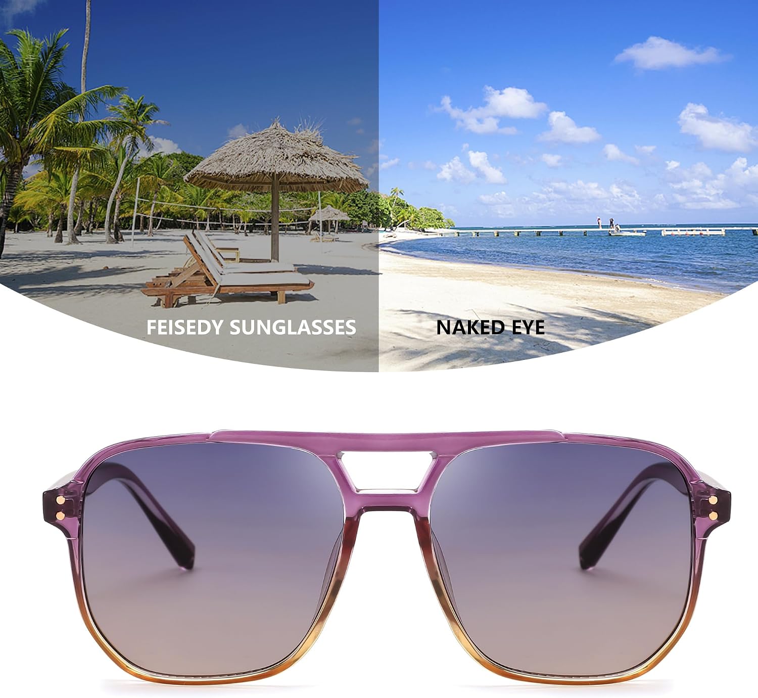 商品图片 79 | B09J8999GR | FEISEDY Retro Square Aviator Sunglasses Women Men 70s Vintage Trendy Plastic Frame Sun Glasses B2835