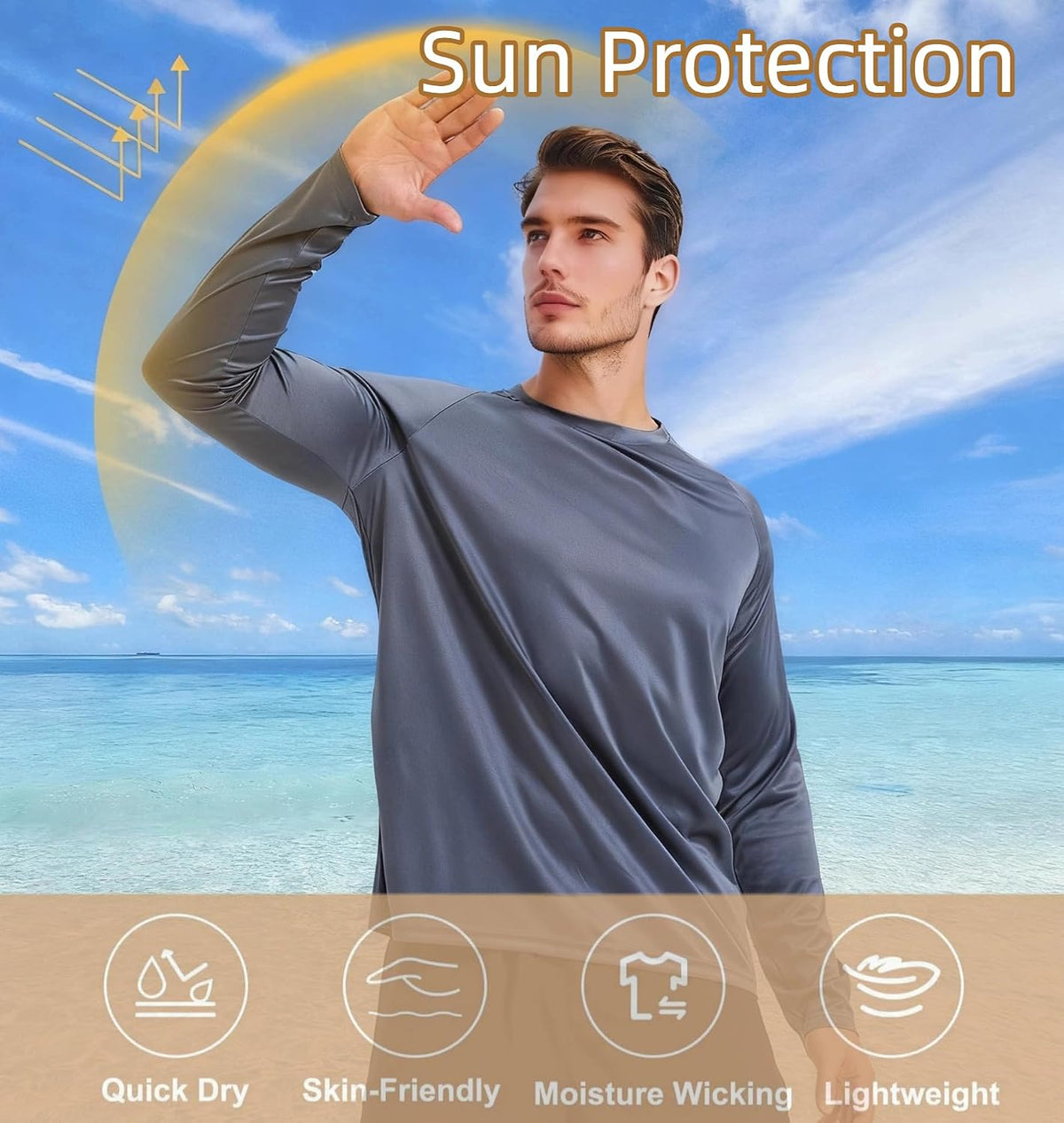 商品图片 5 | B0FRXZLLJW | Men's Long Sleeve Shirts Quick Dry Moisture Wicking, High Elasticity Workout T-Shirt for Running Gym Fishing Swim