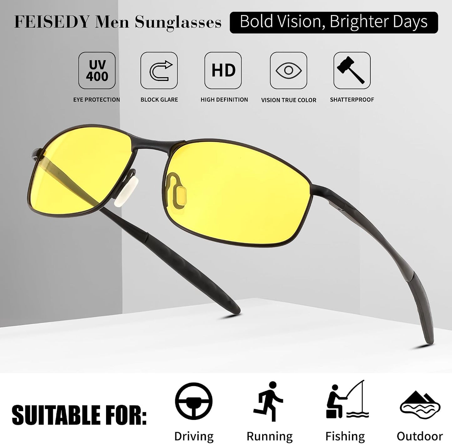 商品图片 52 | B07GSRV2H5 | FEISEDY Rectangle Polarized Square Sunglasses for Men Women B2444