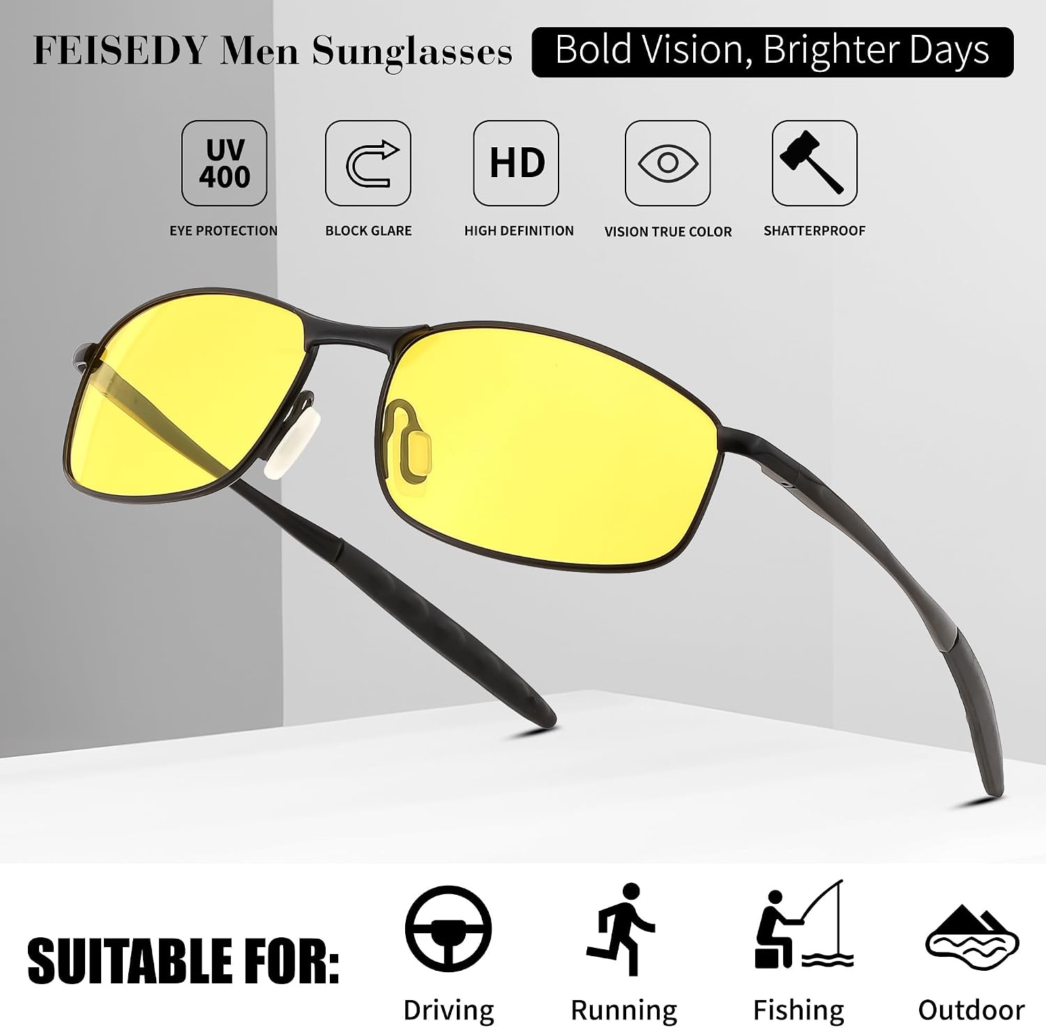 商品图片 52 | B07GSRV2H5 | FEISEDY Rectangle Polarized Square Sunglasses for Men Women B2444