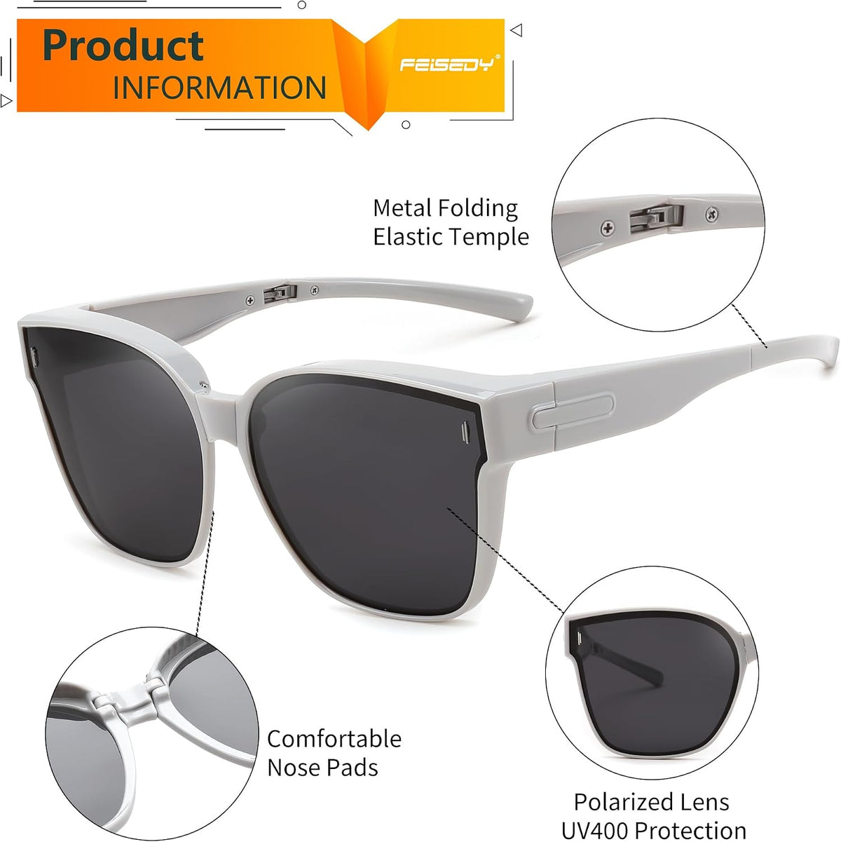 ÉÌƷͼƬ 13 | B0D9N67YQ7 | FEISEDY Folding Polarized Fit Over Glasses Sunglasses for Women Men Lightweight Foldable Sunglasses Over Glasses B0218
