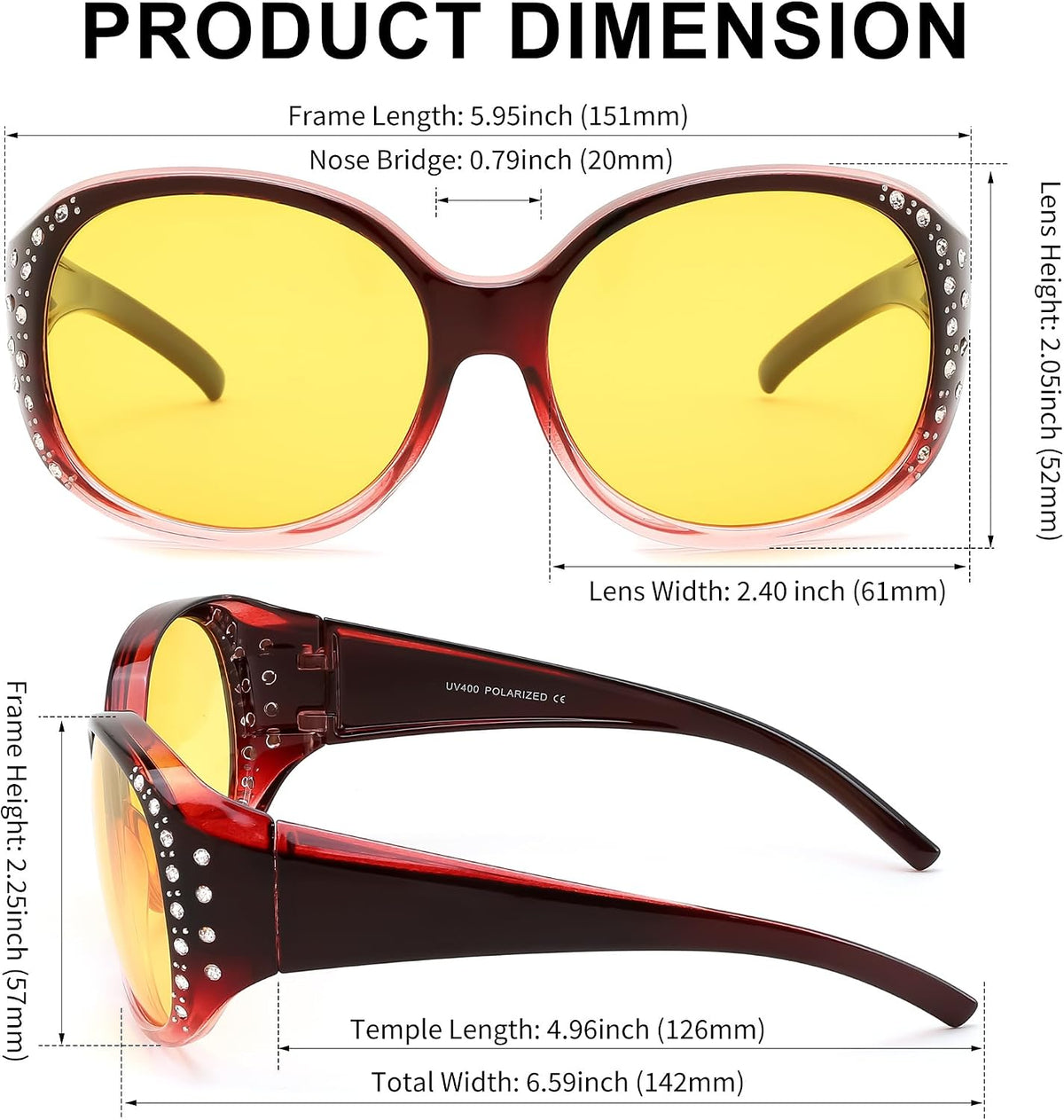 ÉÌƷͼƬ 50 | B0GRVLVZYS | FEISEDY Women's Polarized Wrap-Around Fit Over Sunglasses with Rhinestones, Anti-Glare Driving Sun Glasses B0362