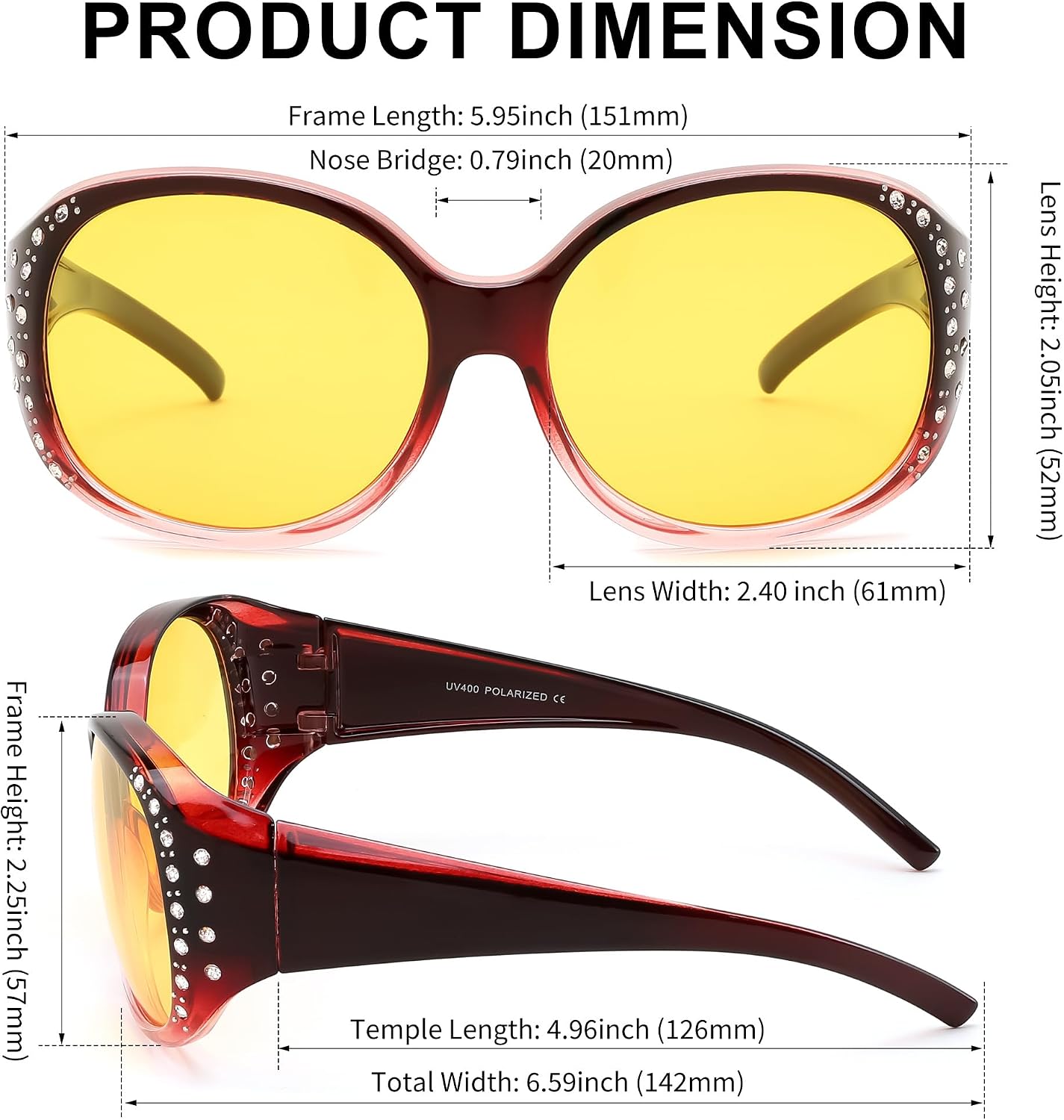 商品图片 50 | B0GRVLVZYS | FEISEDY Women's Polarized Wrap-Around Fit Over Sunglasses with Rhinestones, Anti-Glare Driving Sun Glasses B0362