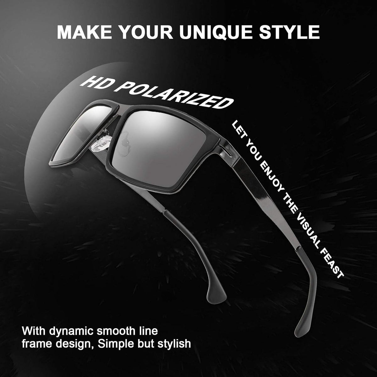 ÉÌƷͼƬ 2 | B08NWWZK7V | FEISEDY Polarized Sunglasses Rectangular Metal Ultra Lightweight Men's Sunglasses B2704