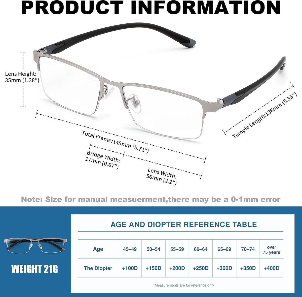 商品图片 12 | B0HBWVWRX5 | FEISEDY Rectangle Blue Light Blocking Reading Glasses Half Frame B0462