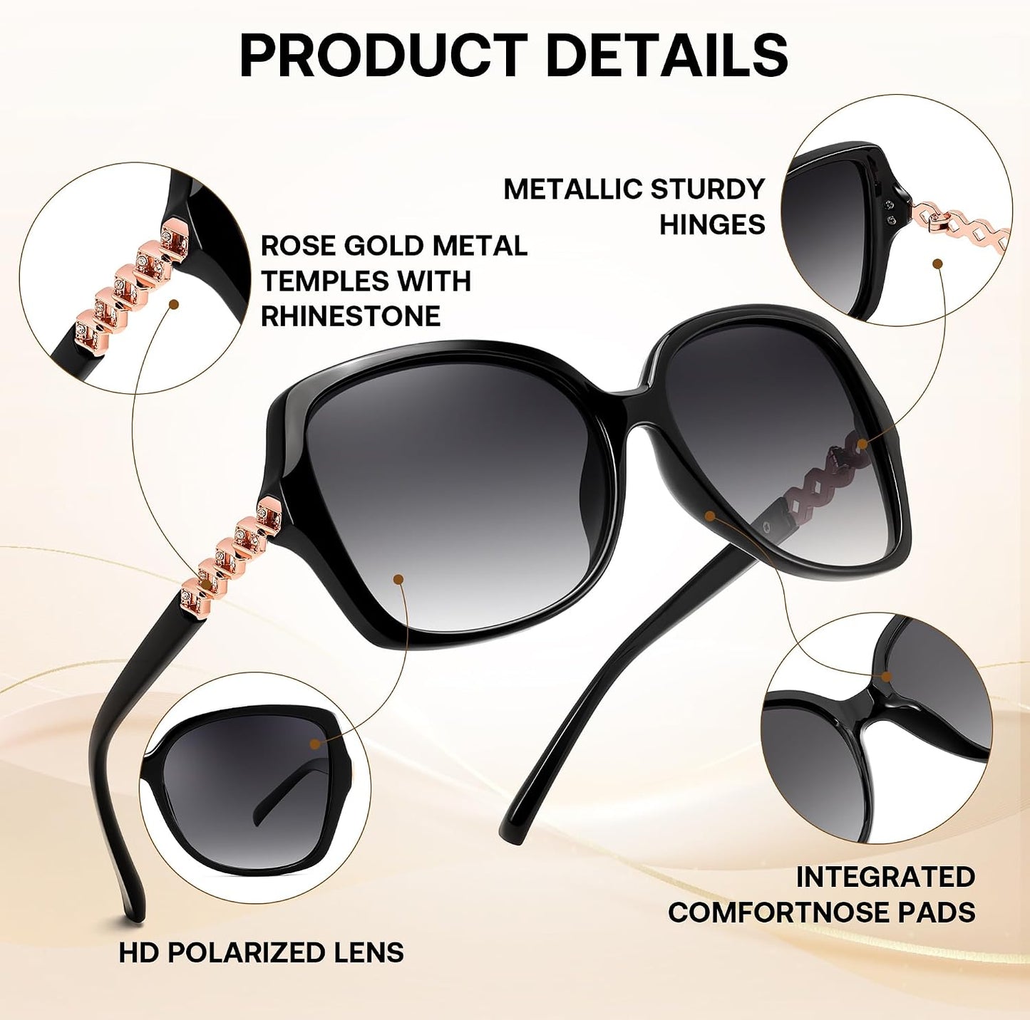 商品图片 4 | B0H8N95LQC | FEISEDY Retro Polarized Sunglasses for Women Chunky Square Frame B0464