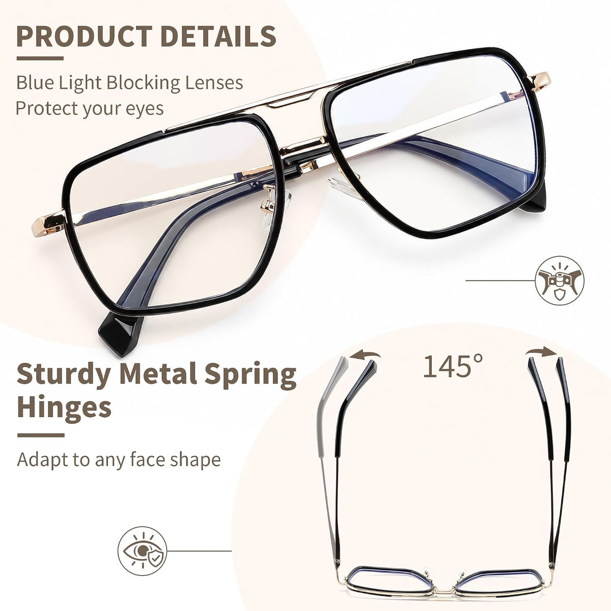 ÉÌƷͼƬ 19 | B0HJH5CP7F | FEISEDY Metal Blue Light Aviator Glasses for Women Men B0491