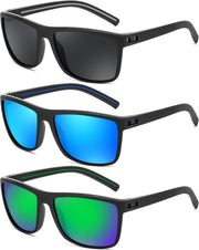 3pack-black+blue+green / 60 Millimeters | B0F8J36MQN | FEISEDY Polarized Sunglasses for Men and Women Lightweight Frame Sun Glasses with UV400 Protection for Driving Fishing B0301