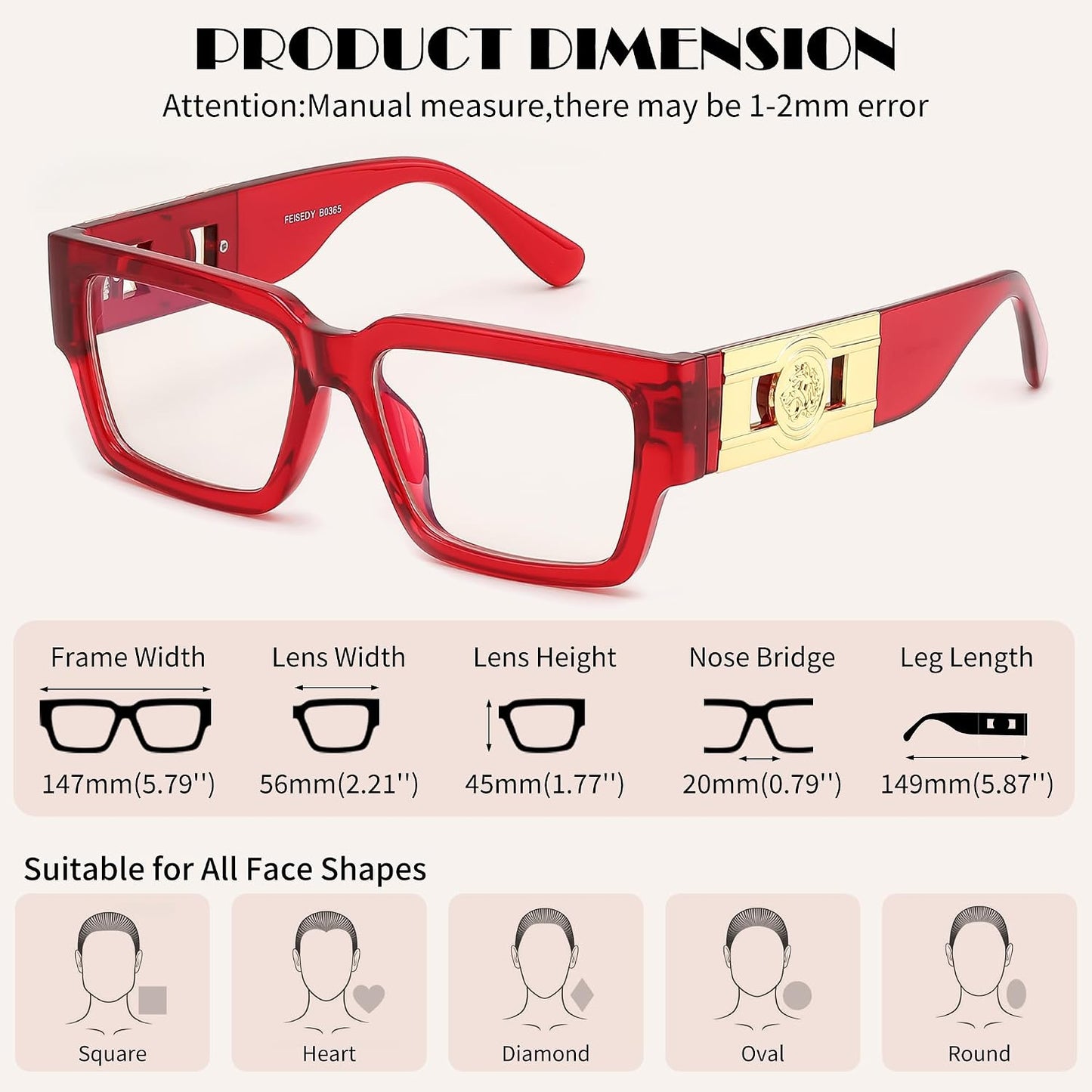 商品图片 27 | B0GQZ4LZK8 | FEISEDY Retro Trendy Rectangle Blue Light Glasses for Women Men B0365