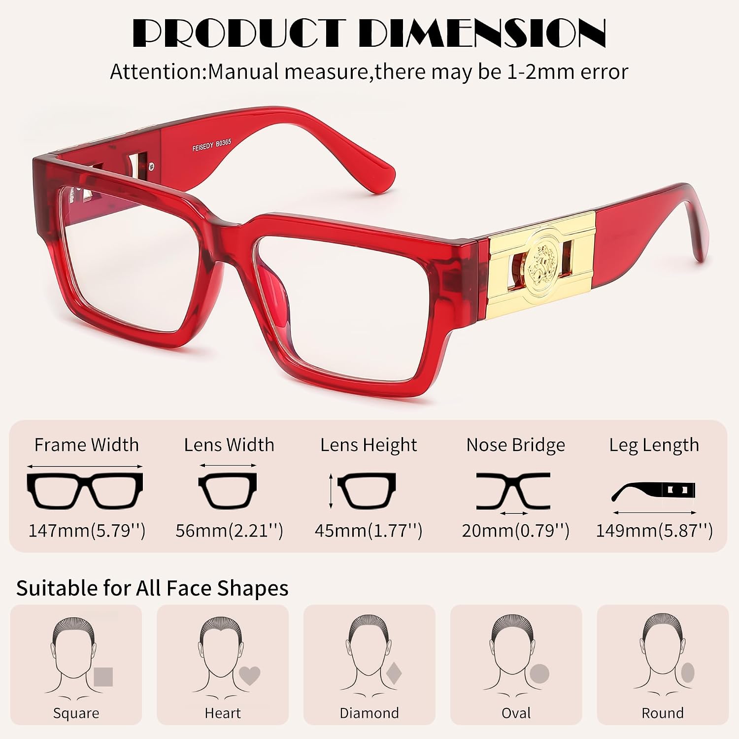 商品图片 27 | B0GQZ4LZK8 | FEISEDY Retro Trendy Rectangle Blue Light Glasses for Women Men B0365