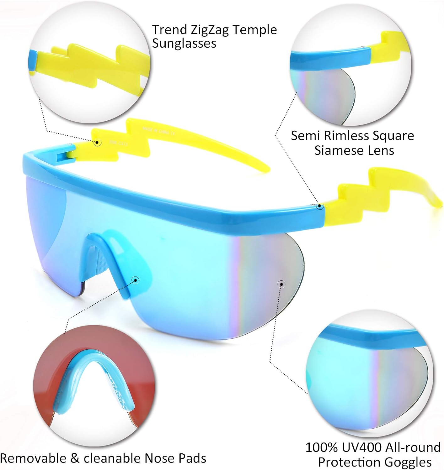 商品图片 68 | B096SD9GGG | FEISEDY Oversized Mirror Shield Sport 80s Sunglasses Ski Goggles Flat Top One Piece Futuristic Visor Women Men B2522