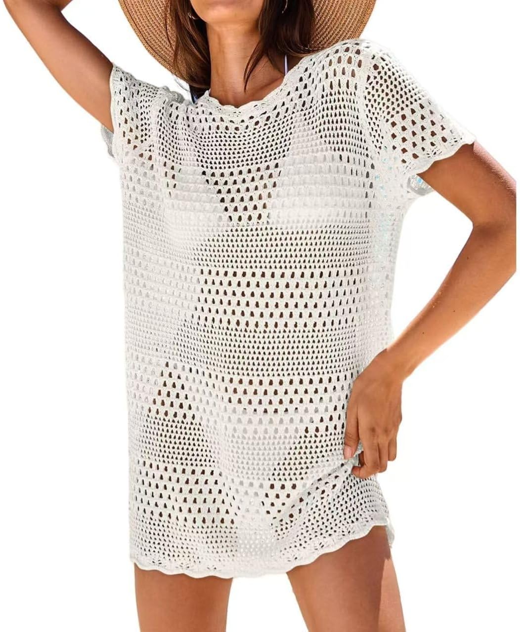 商品图片 4 | B0GCS4BNC1 | Women Swim Suits Crochet Cover Up - Mesh Knit Beach Dress Summer Bathing Suit Swimwear Resort Wear Beach Cover Up
