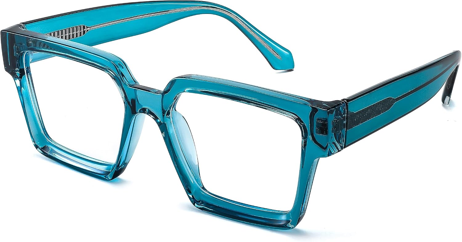 006 - Blue / 53 Millimeters | B0CDBH37B5 | FEISEDY Oversized Blue Light Glasses for Women Men TR90 Retro Square Anti Eyestrain Glasses Rectangle Fashion Frame B0037