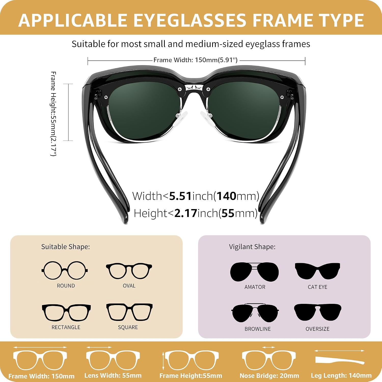 商品图片 26 | B0FRRT5Z37 | FEISEDY Fit Over Glasses Polarized Sunglasses, UV400 Protection for Driving & Outdoor Activities B0328