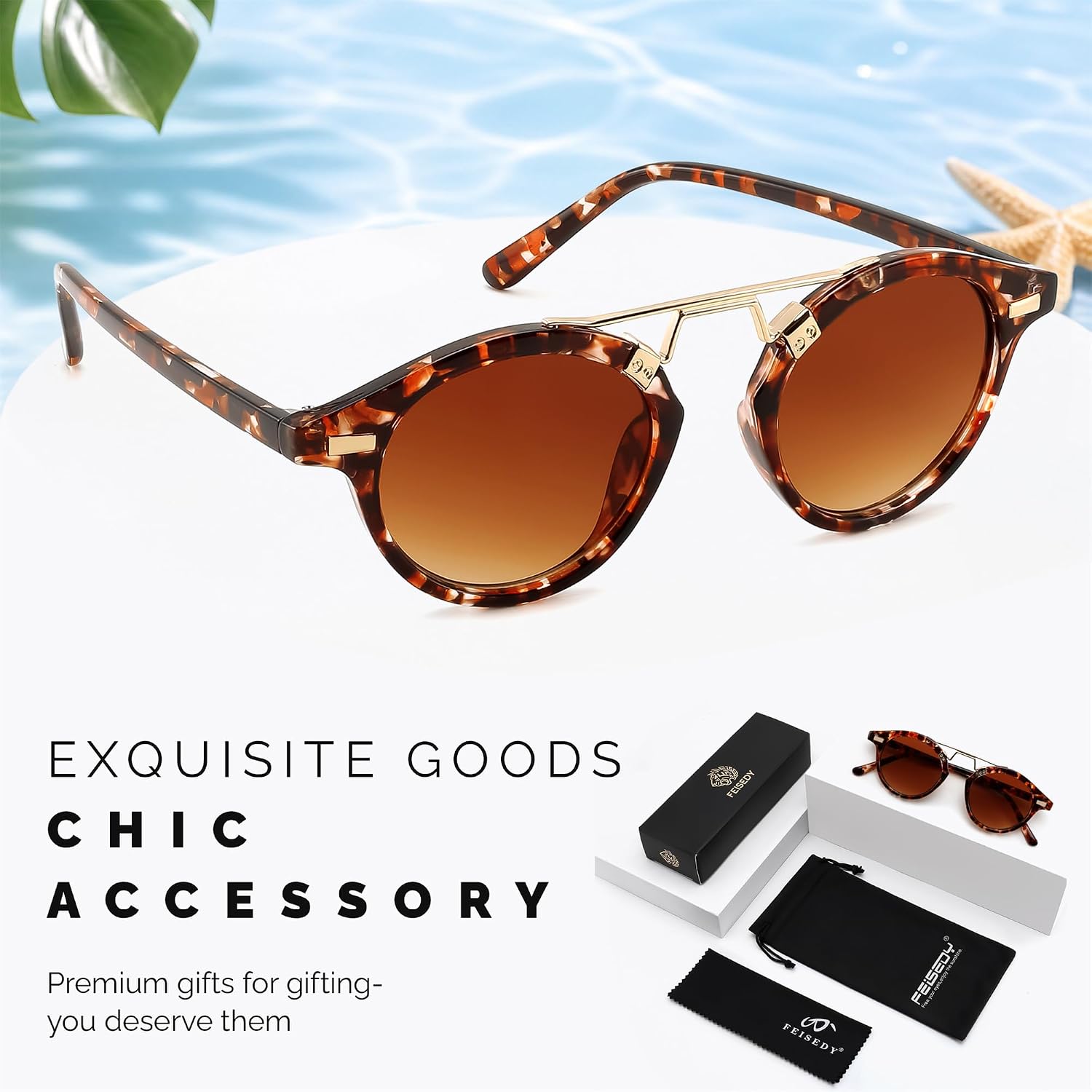 商品图片 40 | B0GX62YR7C | FEISEDY Retro Round Metal Brow Sunglasses for Women for Small Face B0427