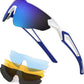 White Frame & Blue Mirror Lens / 80 Millimeters | B0B2WCT6JR | FEISEDY Sports Sunglasses, with 5 Lenses for Men Women, TR90 Lightweight, Baseball Cycling Motorcycle Running Golf B2940