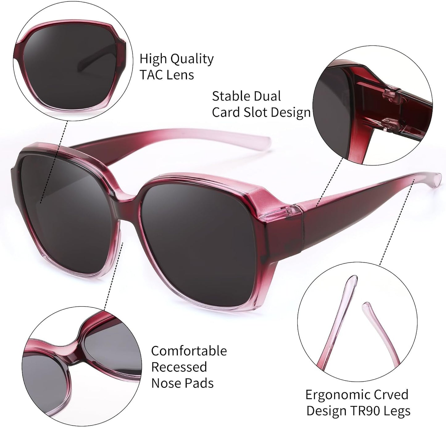 商品图片 4 | B0CPJ88KXS | FEISEDY Fit Over Glasses Sunglasses Polarized for Women Sunglasses Over Prescription Glasses Oversized UV Protection B1114