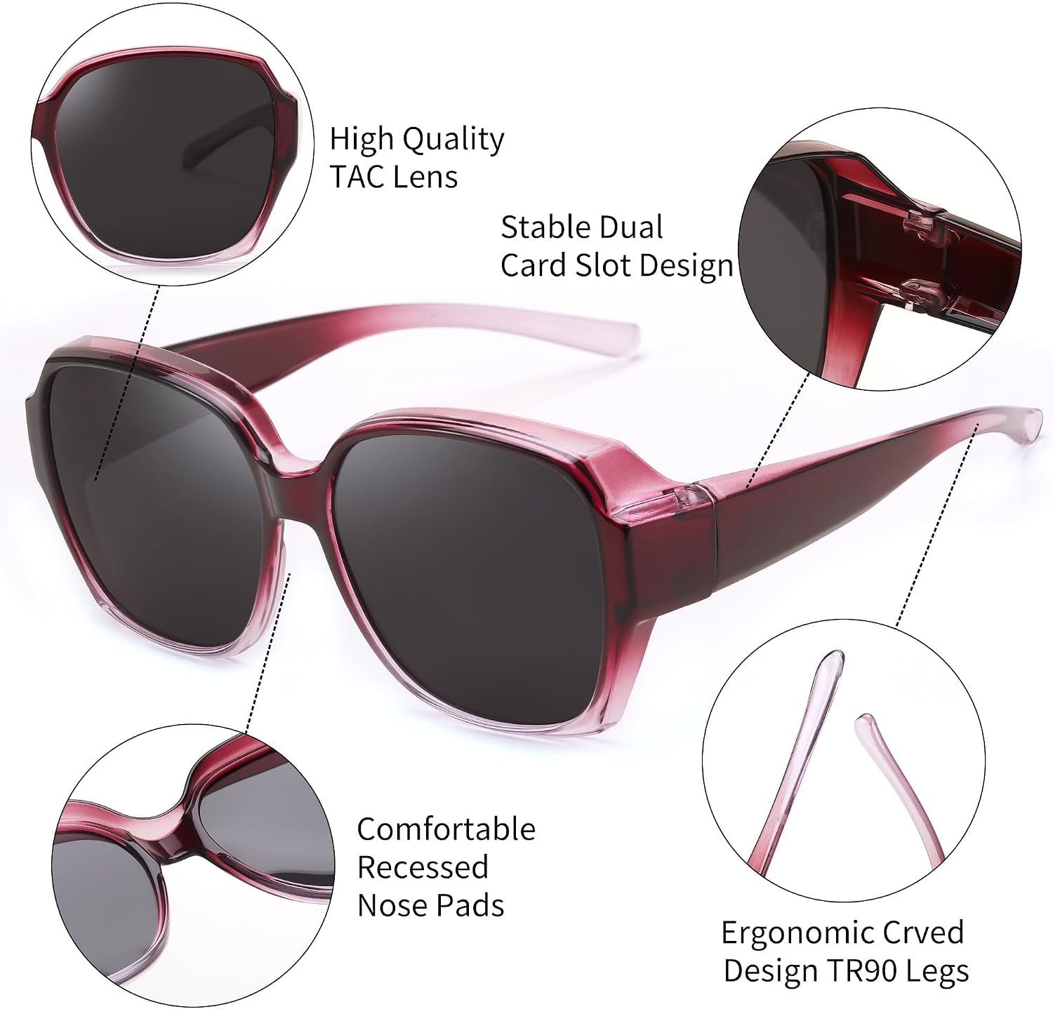 商品图片 4 | B0CPJ88KXS | FEISEDY Fit Over Glasses Sunglasses Polarized for Women Sunglasses Over Prescription Glasses Oversized UV Protection B1114