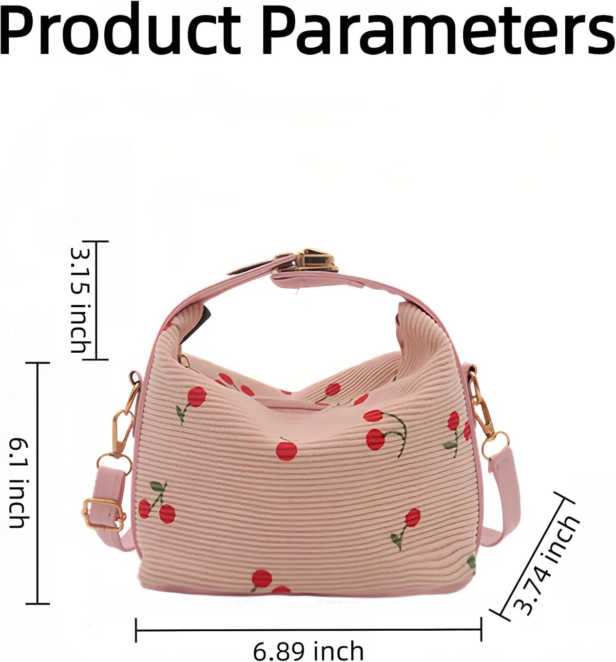 商品图片 7 | B0G2VCHZYY | Cherry Shoulder Bag, Fashionable Crossbody Shell Bag with Cherry Print, Large Capacity Small Square Purse, Pink/White