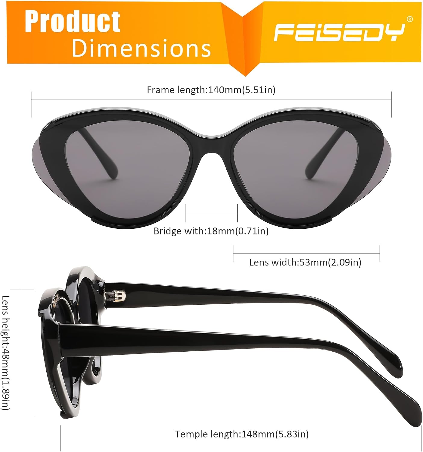 商品图片 7 | B0D6YJVTMS | FEISEDY Retro Polarized Cat Eye Sunglasses Women Trendy Mirrored Classic Designer Sunglasses UV Protection B0197