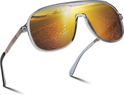 Grey Frame and Gold Lens / 58 Millimeters | B0DSV4D3Z2 | FEISEDY Polarized Sunglasses Men Women Mirrored One Piece Lens B0277