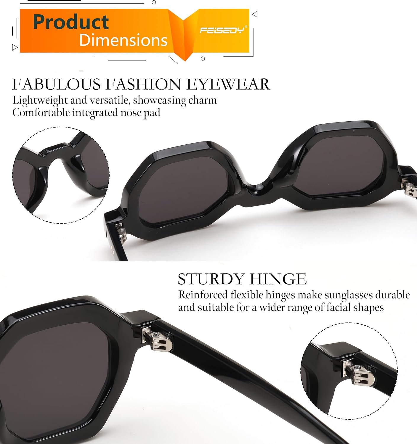 商品图片 20 | B0CSJQ26W8 | FEISEDY Octagon Sunglasses for Women - Thick Frame Fashion Rectangle Sun Glasses - Summer UV400 Protection