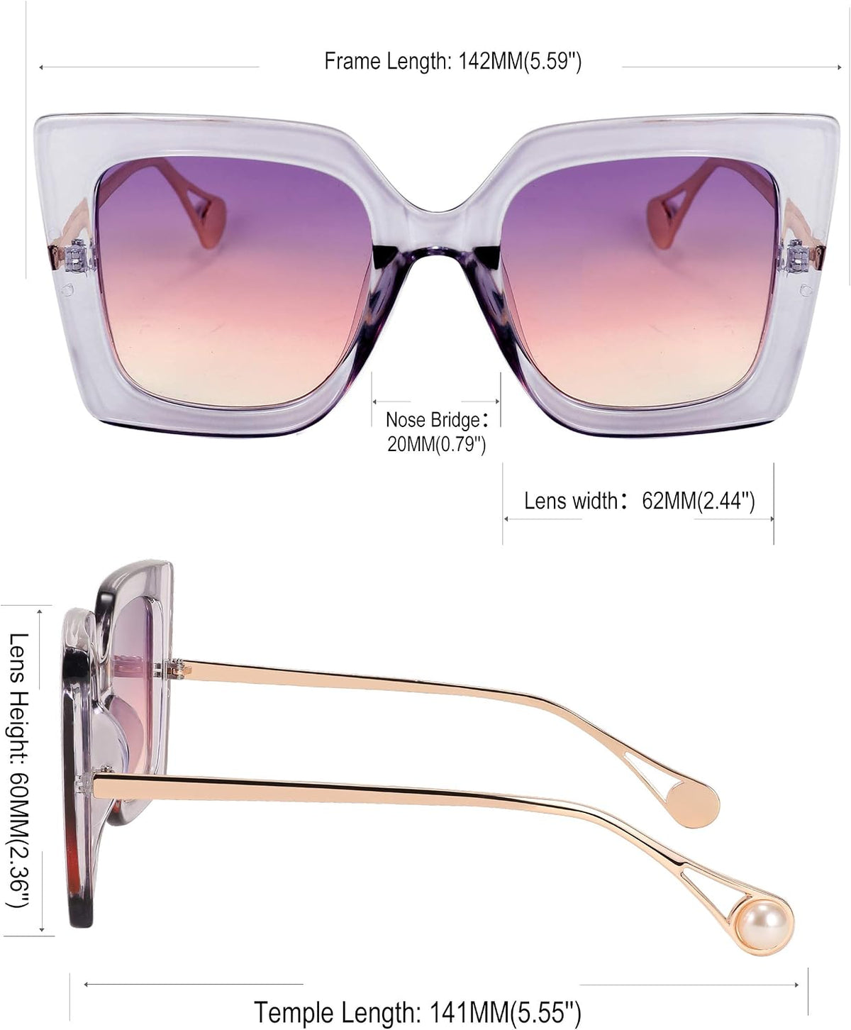 ÉÌƷͼƬ 91 | B08HVPGJW5 | FEISEDY Sunglasses Womens Trendy, Oversized Square Shades, Pearl Inlay Cat Eye Frame UV400 Protection B2625