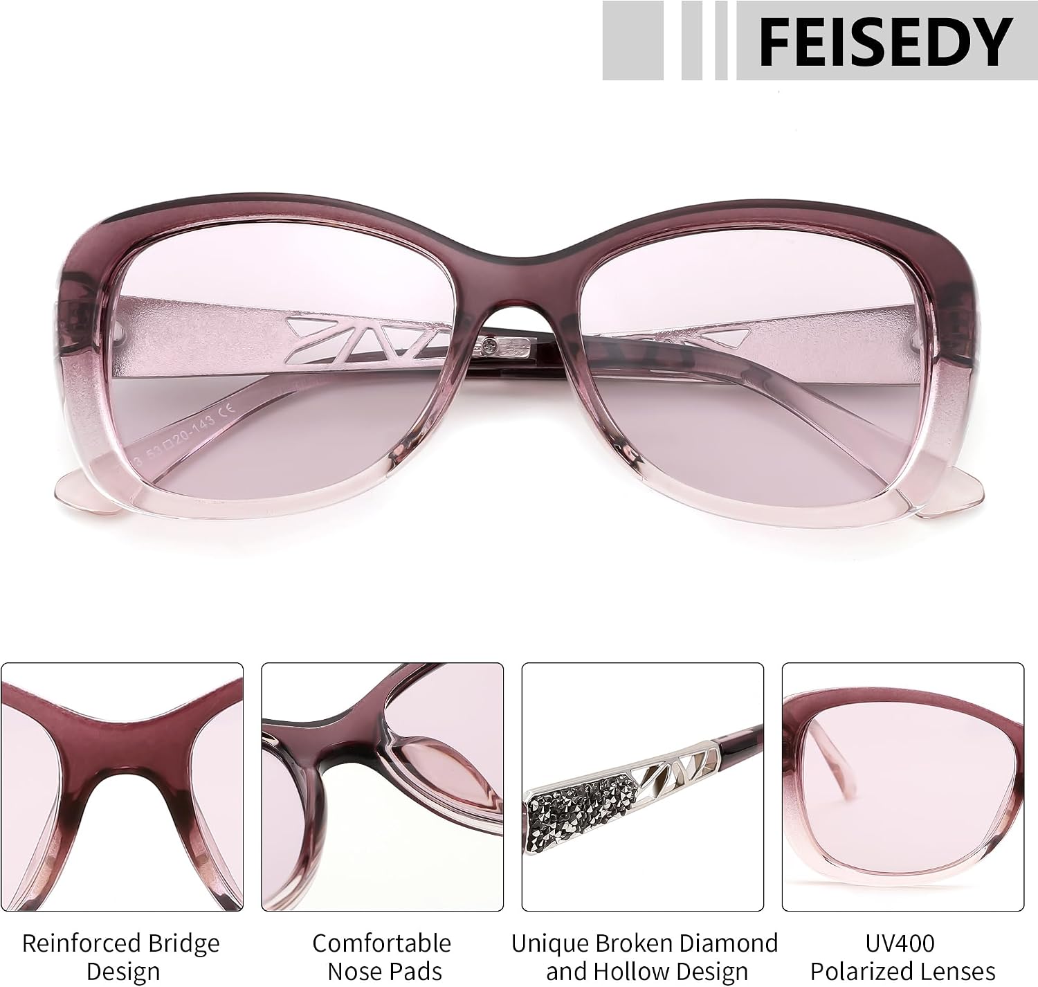 商品图片 7 | B0D2RBKKPD | FEISEDY Polarized Women Sunglasses Retro Shades Photochromic Lens Sparkling Crystal Sunglasses UV400 Protection B0144
